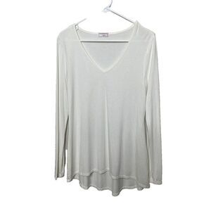 XCVI Wearables Long Sleeve Top T Shirt Size S Off White Oversized V Neck